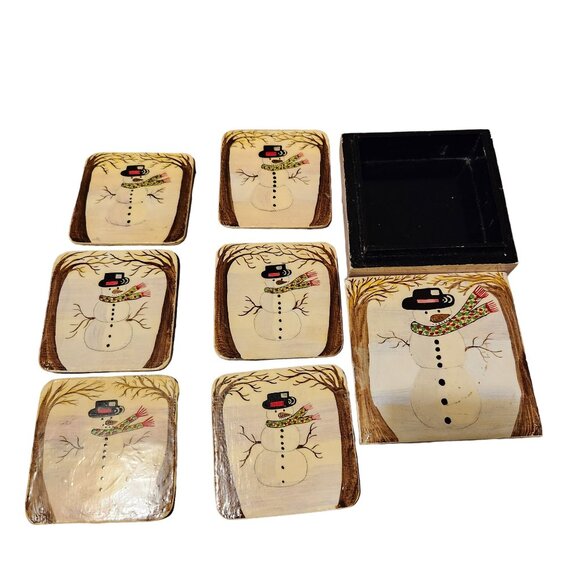 Hand Painted Snowman Coaster Set With Box By The Foreside Company - Picture 6 of 16
